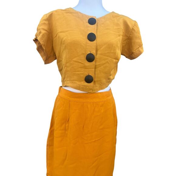 Vintage Women's Crop Blouse & Skirt Set Yellow Size Medium - Picture 2 of 6